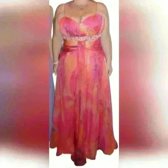 Tony Bowls Paris | Gorgeous Gown in Pinks and Oranges Size 16 - Picture 5 of 10